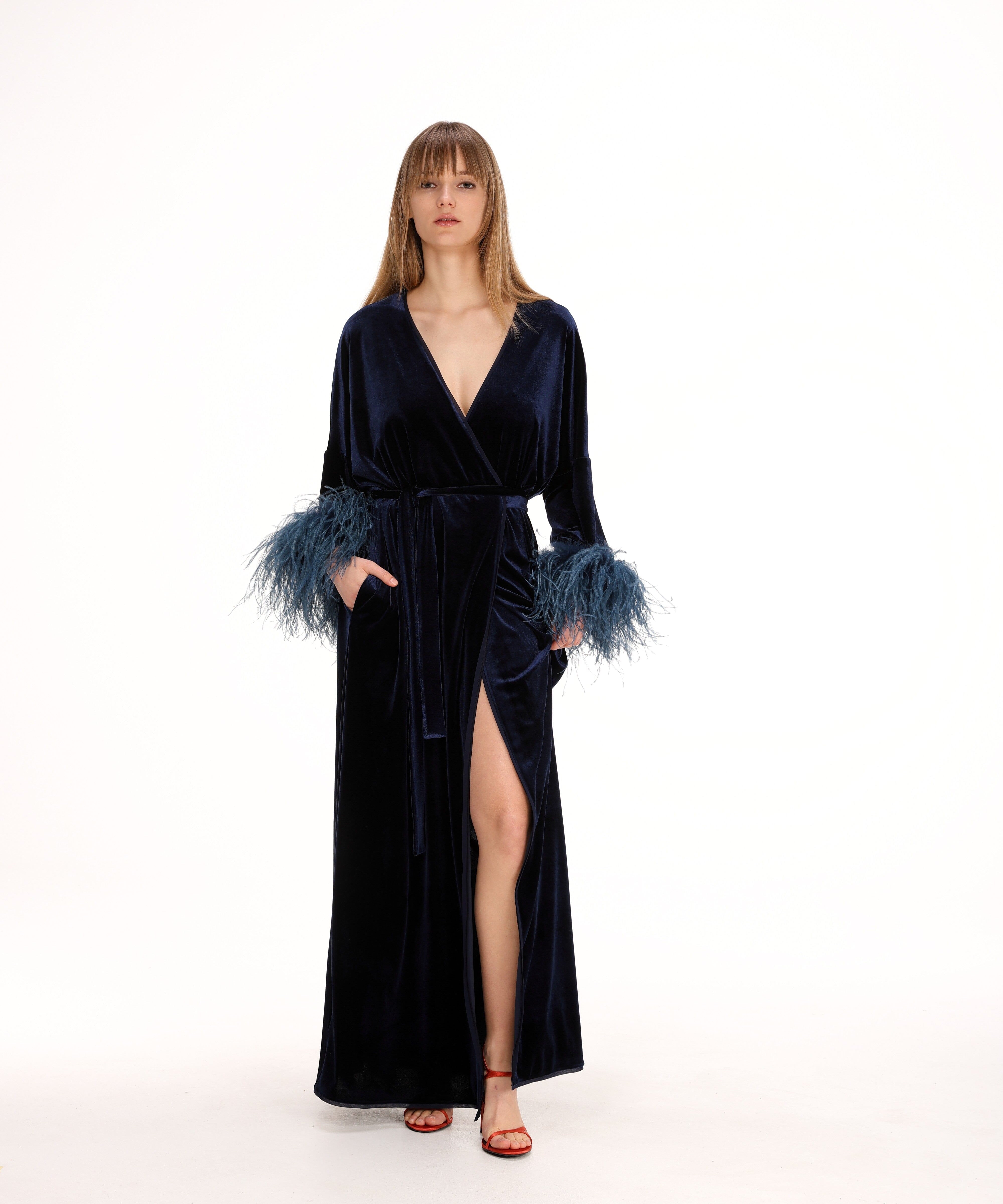  Feathered Velvet Kimono Product Amoralle