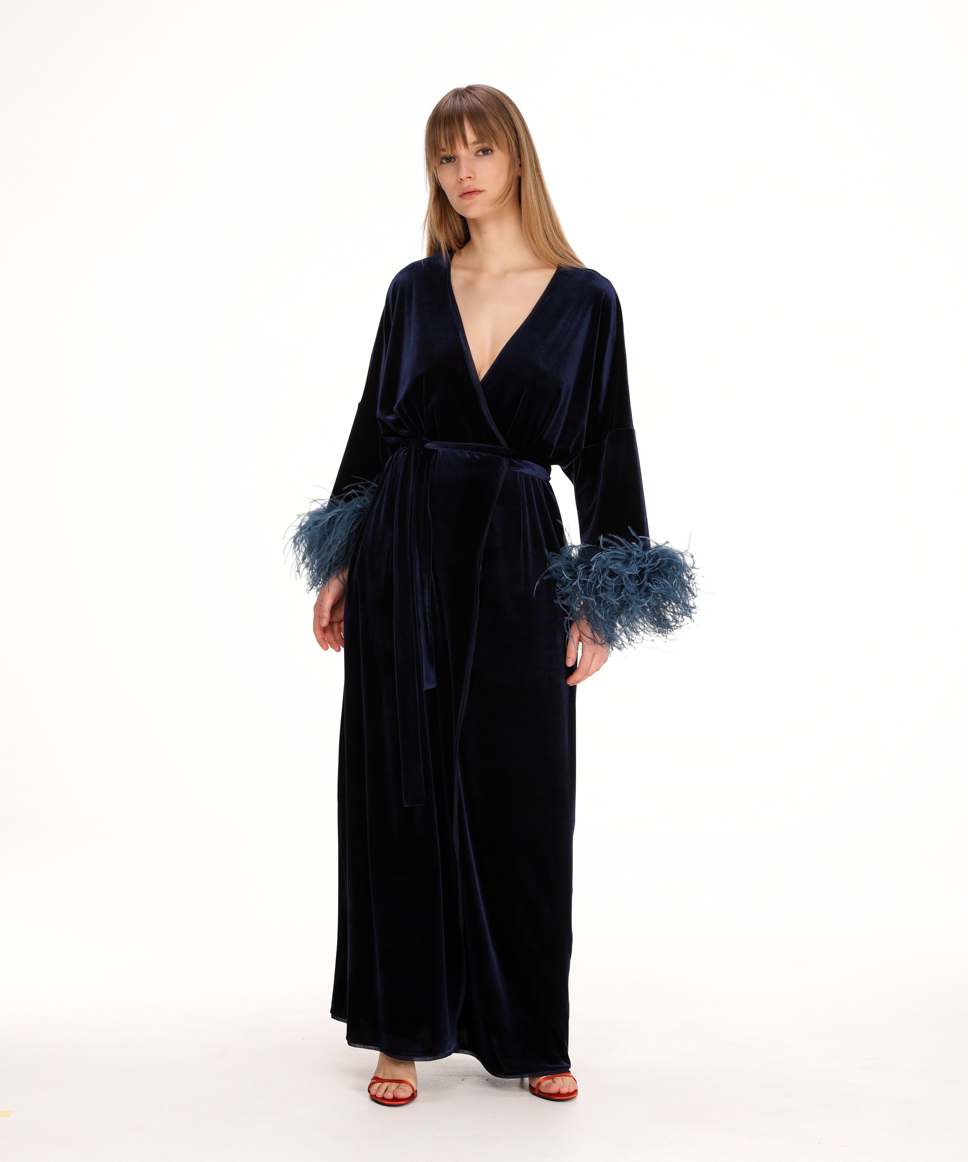  Feathered Velvet Kimono Product Amoralle