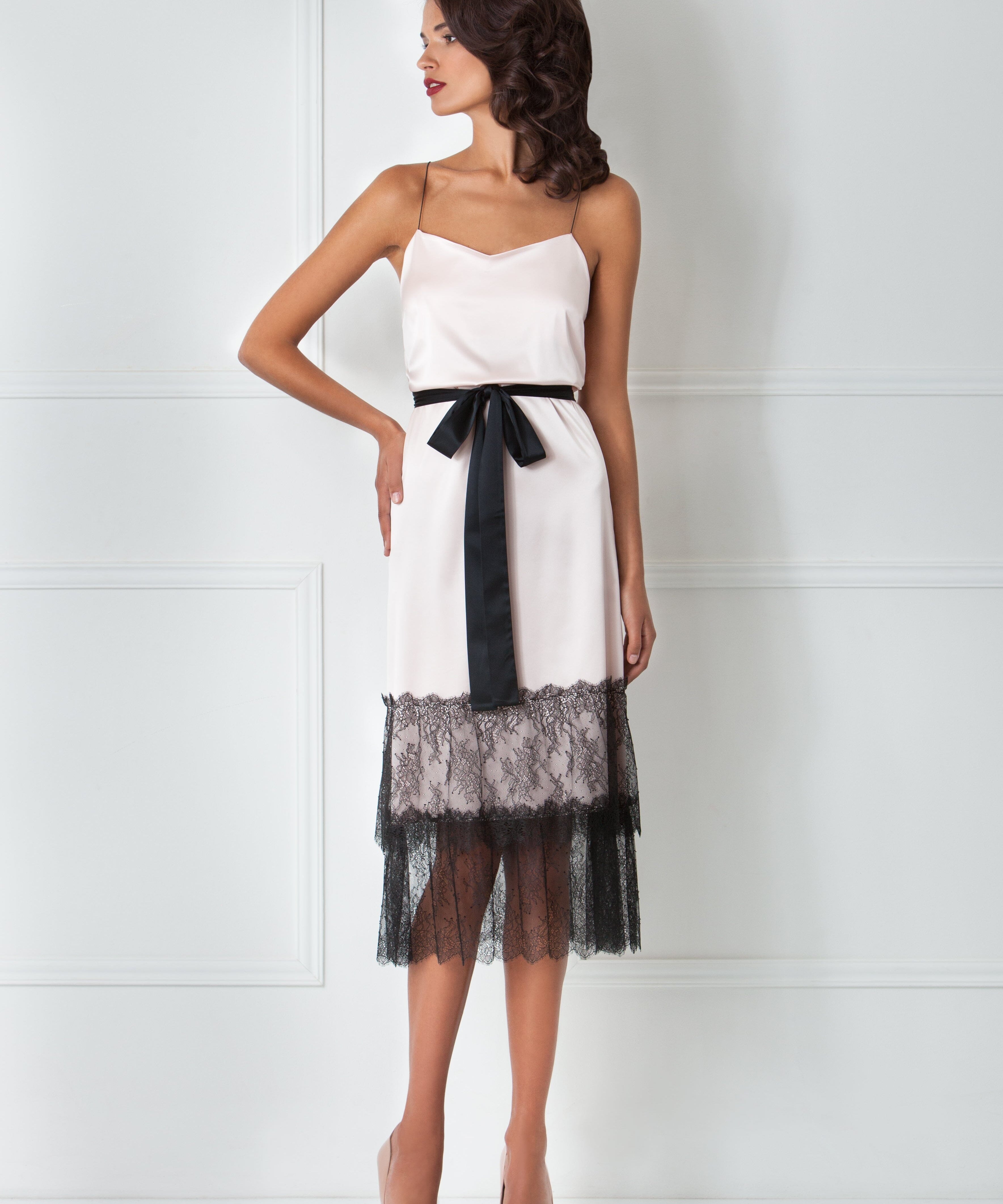  Ivory & Black Satin Slip Product Amoralle