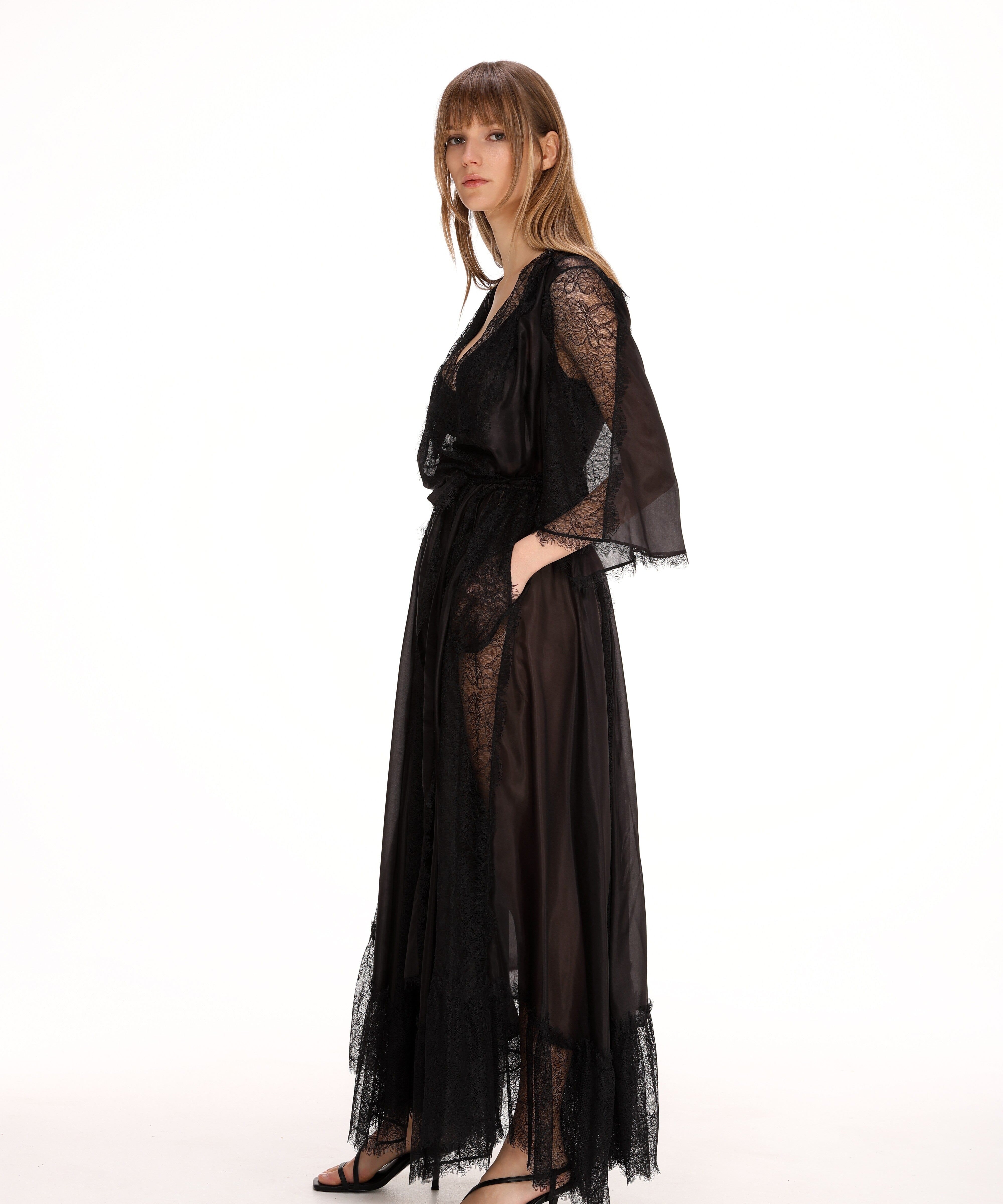  Lace Wrap Dress in Black Product Amoralle