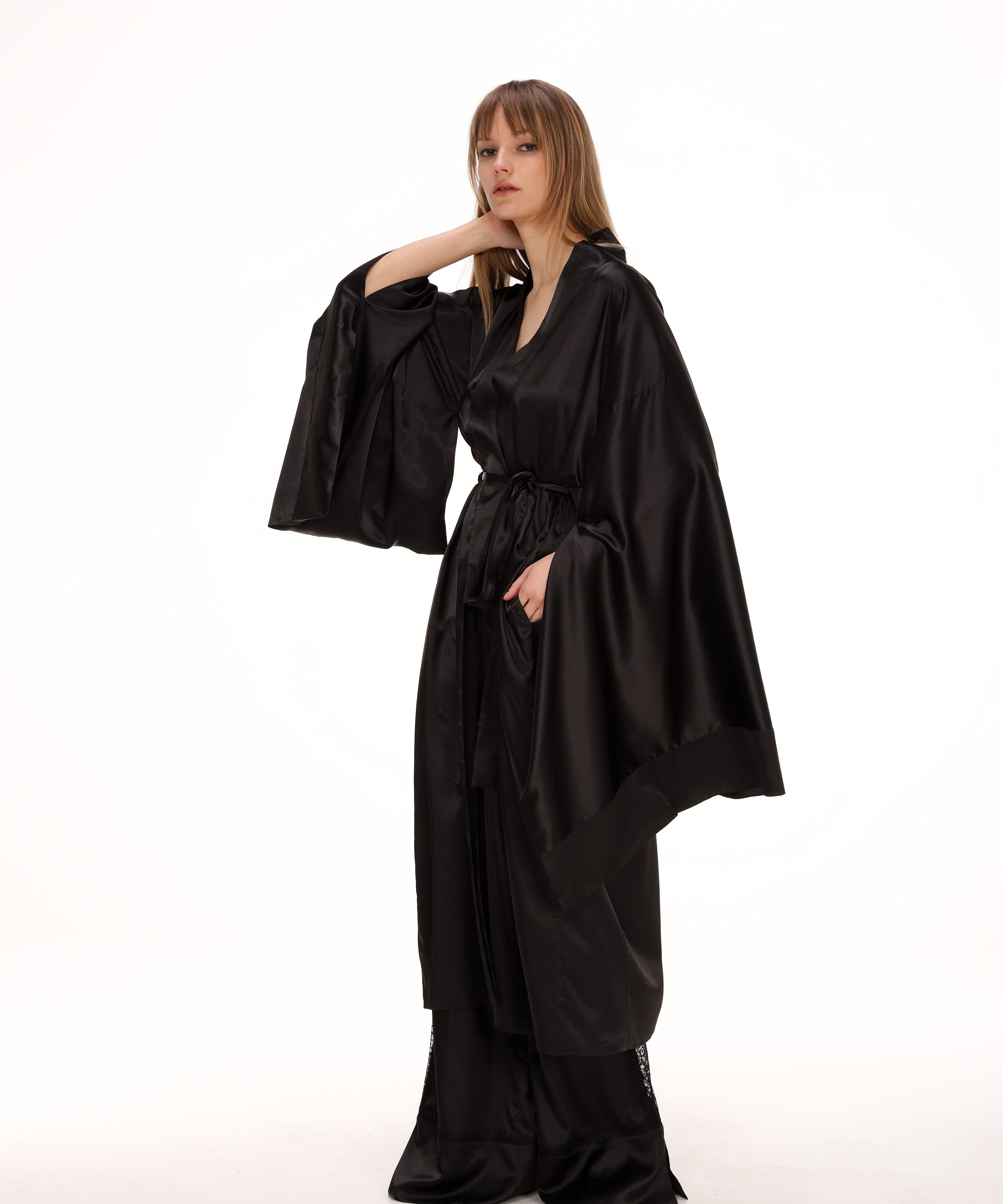  Midi Satin Kimono in Black Product Amoralle