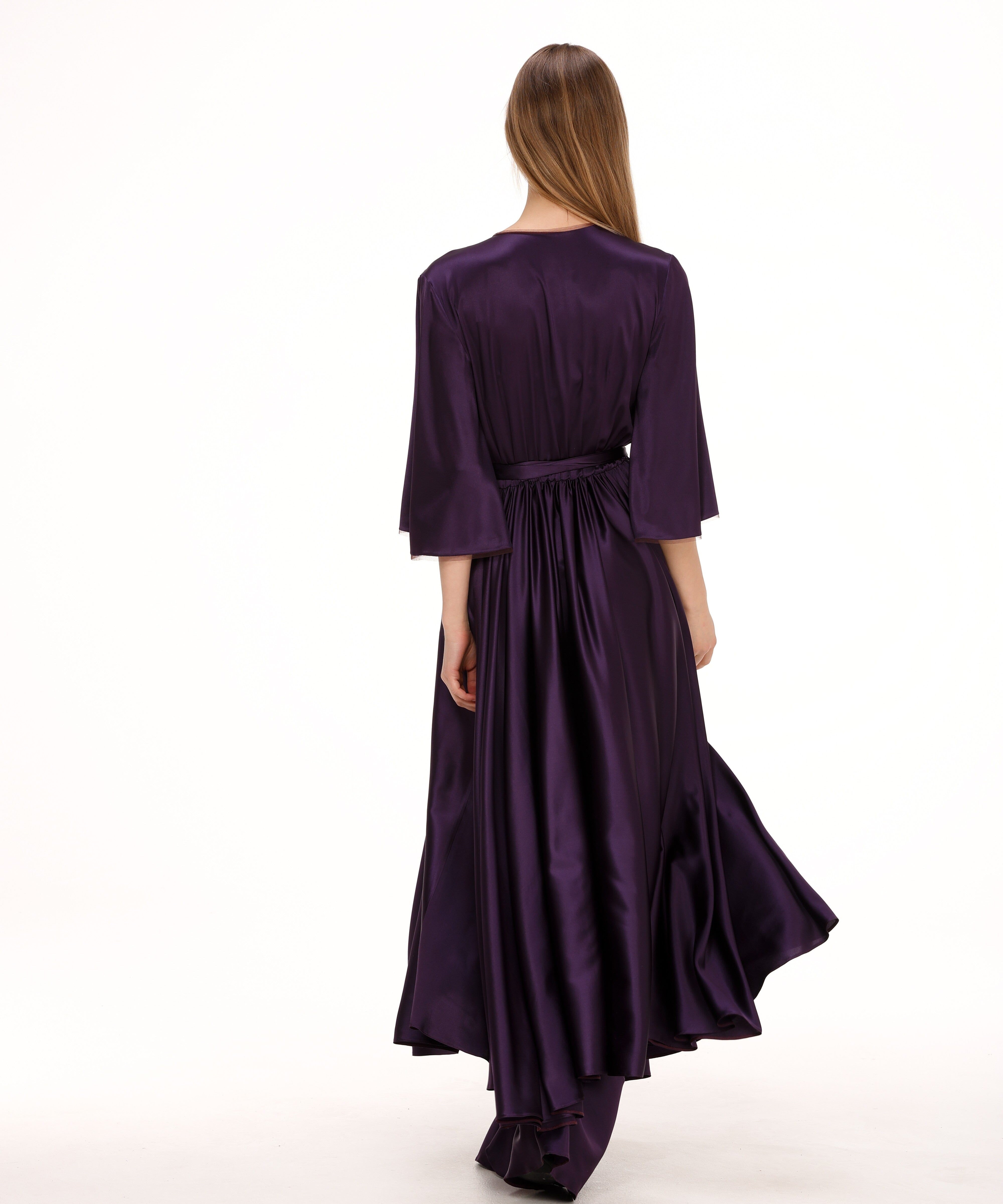  Silk Midi Wrap Dress in Plum Product Amoralle