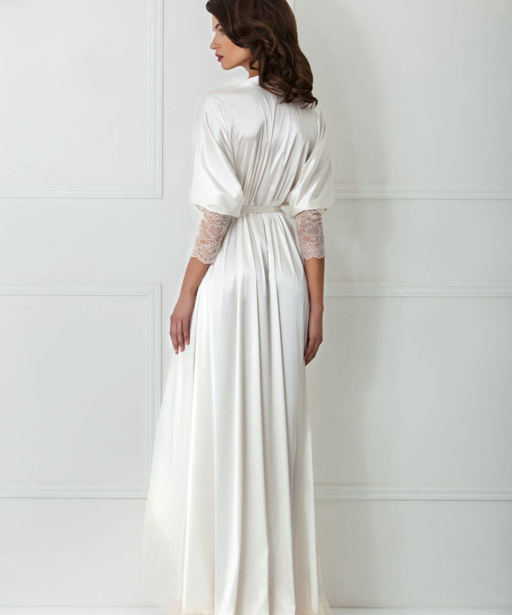  White Lace & Satin Maxi Dress Product Amoralle