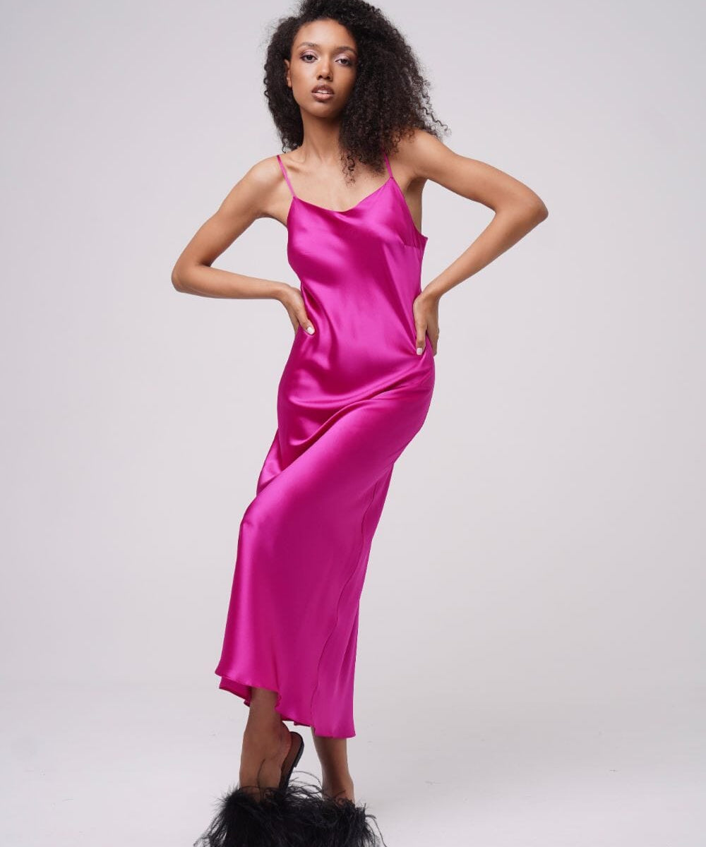  Silk Light Elysian Midi Slip Fuchsia Product SIA Glamoralle